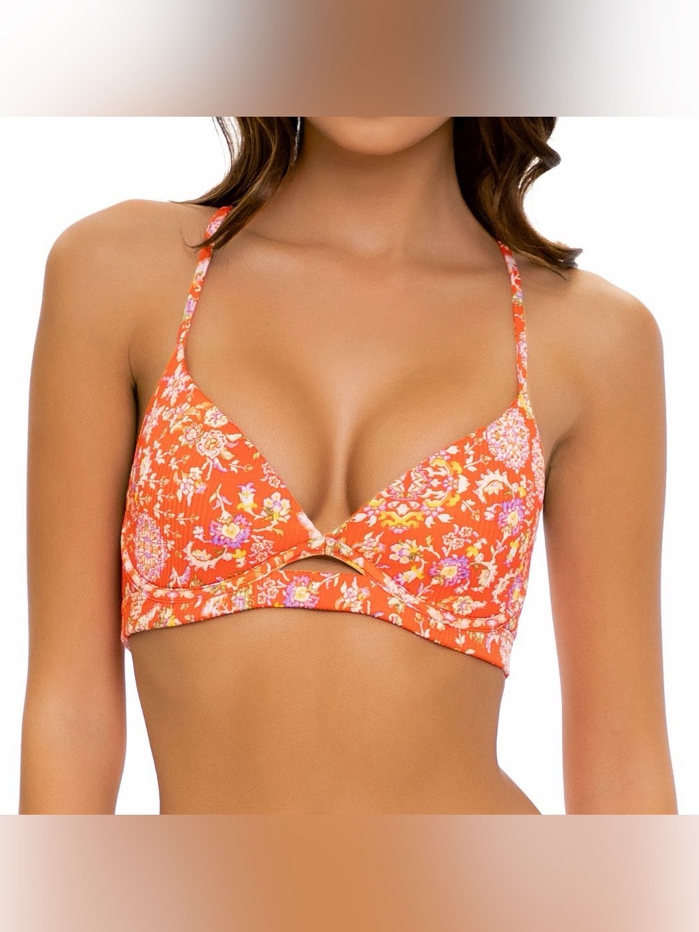 NWT Luli Fama Calypso Rojo Orange Floral Triangle Bikini Top Small